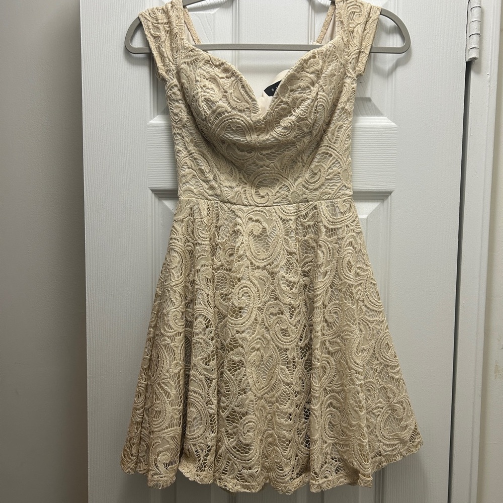 B. Smart Beige Lace Mini Dress